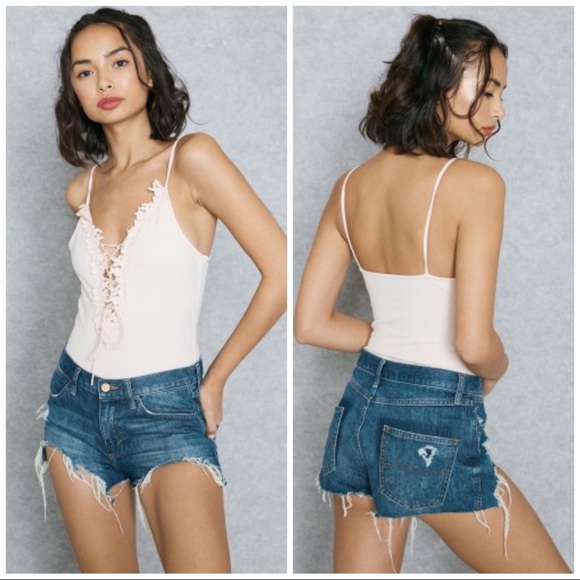 Topshop Tops - NWT TopShop Pink Floral Lace Up Bodysuit